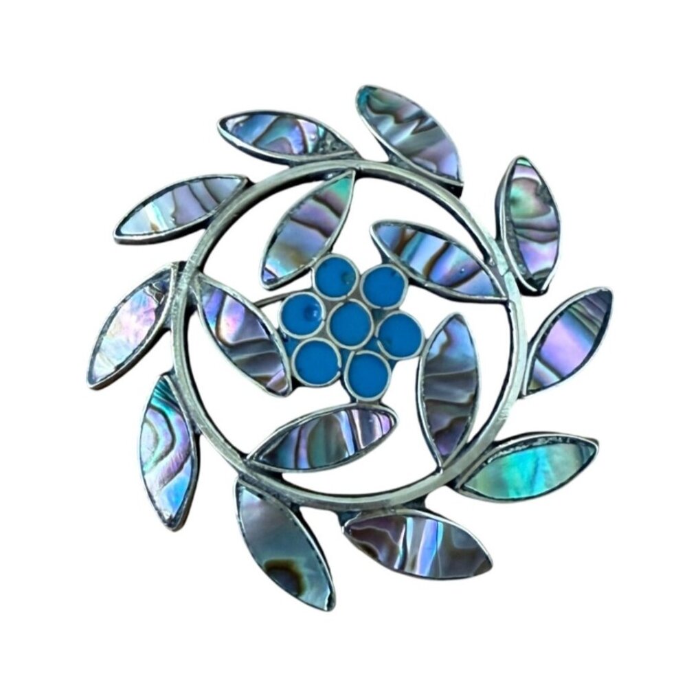 Alpaca Silver & Abalone Leaf Pin Brooch
